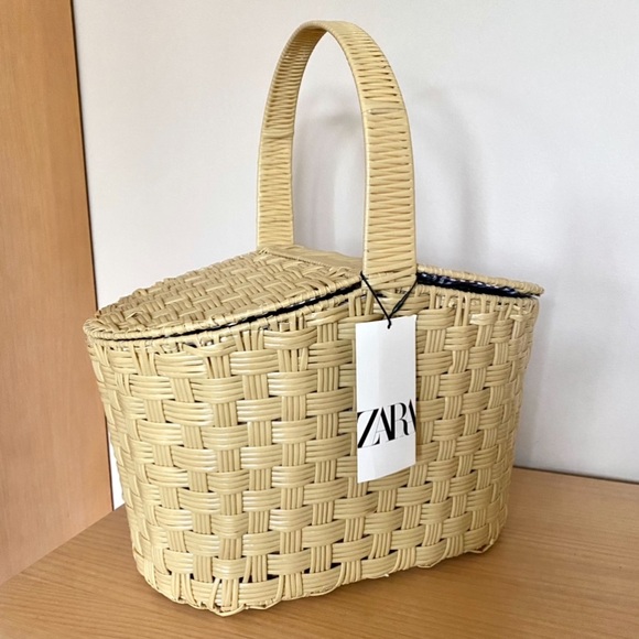 Zara woven picnic basket bag cream - Picture 5 of 10